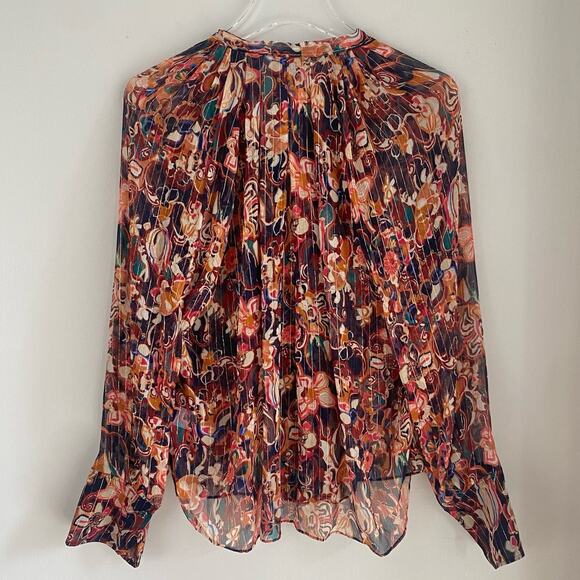 A.L.C. Frida Silk Top Semi Sheer Blouse Size 2 Port Wine Multi Billowy Flowy - Picture 7 of 10